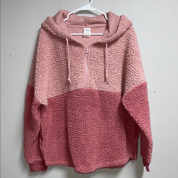 PINK Victoria's Secret Tops - PINK VS Sherpa Fleece 2-Tone Half Zip Hoodie